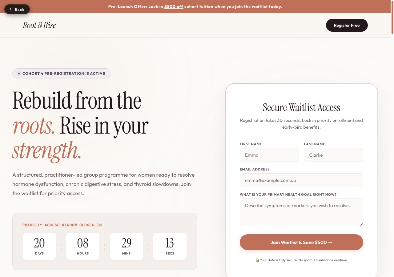 Cohort Launch & Waitlist Page